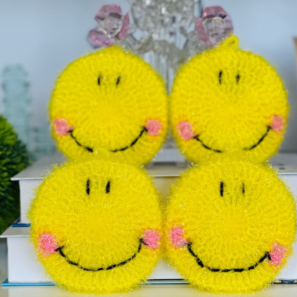 Yellow Smile Face Kitchen Scrubber Pad /Sponge - Set of 4